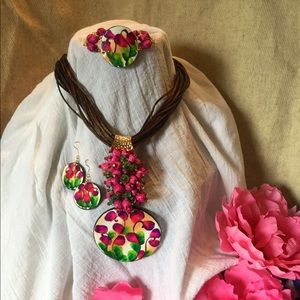 Hand painted clay necklace